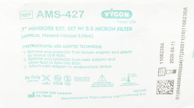 Vygon AMS-427 Value Life 7inch Minibore Extension Set W/0.2 Micron Filter